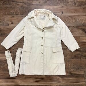 Vintage 80s London Fog Trench Coat Women 7 Cream Maincoat Belted Rain Jacket